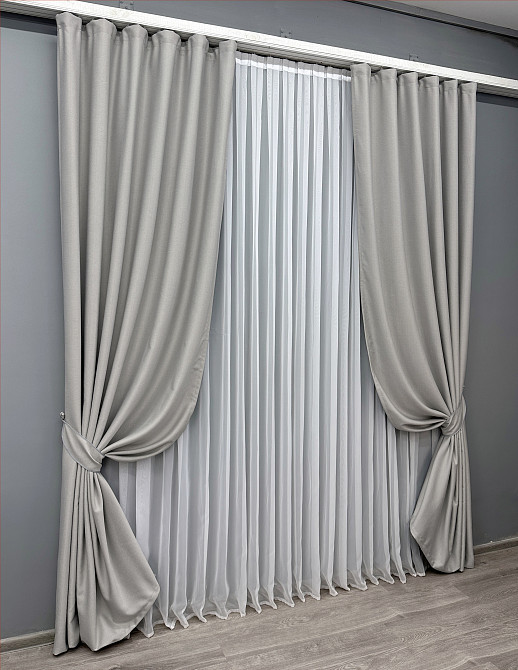 Комплект готовых штор VR-Textil Шенилл однотонный № 1690ш Пепельный 100х270 см 2 шт (31-948) Киев - изображение 3