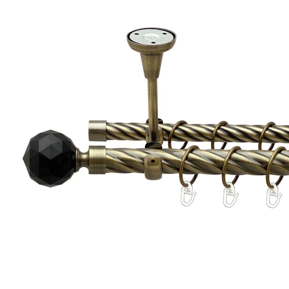 Карниз Orvit Люміера Неро металевий дворядний відкритий до стелі скручена труба кільце металеве Антик 25\19 мм 240 см Львів - фото 1