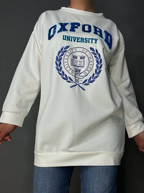 Світшот жіночий LSK 6011 подовжений оверсайз туніка з вишивкою Oxford, білий, one size Київ - фото 5