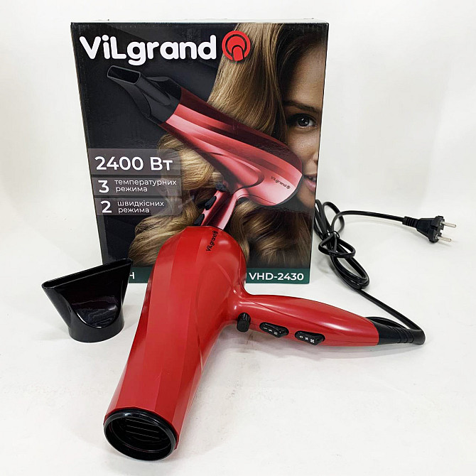 Электрический фен для волос с диффузором Vilgrand VHD-2430 2400 Вт, Мощный фен для волос AE-84 Львов - изображение 1