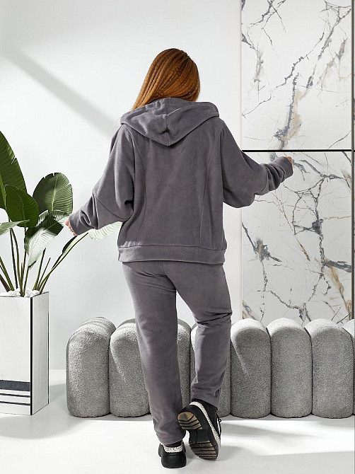 Женский теплый костюм двойка: кофта и штаны батал двусторонний флис Полар Графит, 54/56 Одесса - изображение 4