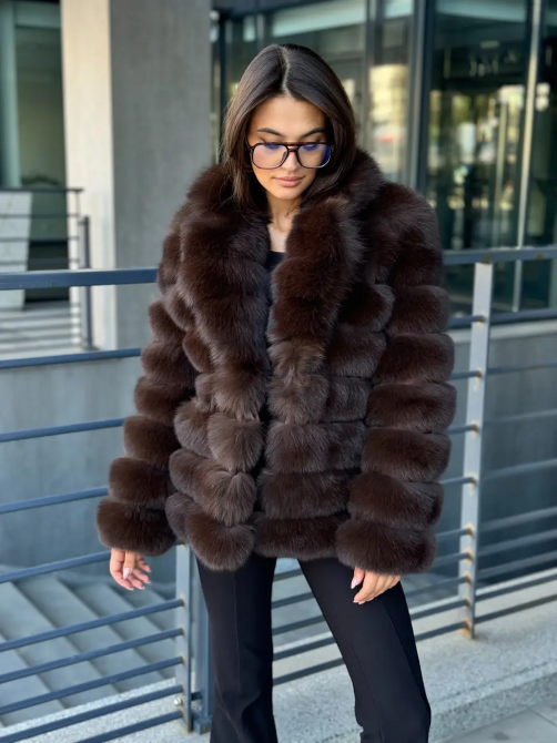 Шуба з хутра песця під Соболь довжина 65 Коричневий 44 Харків - фото 3