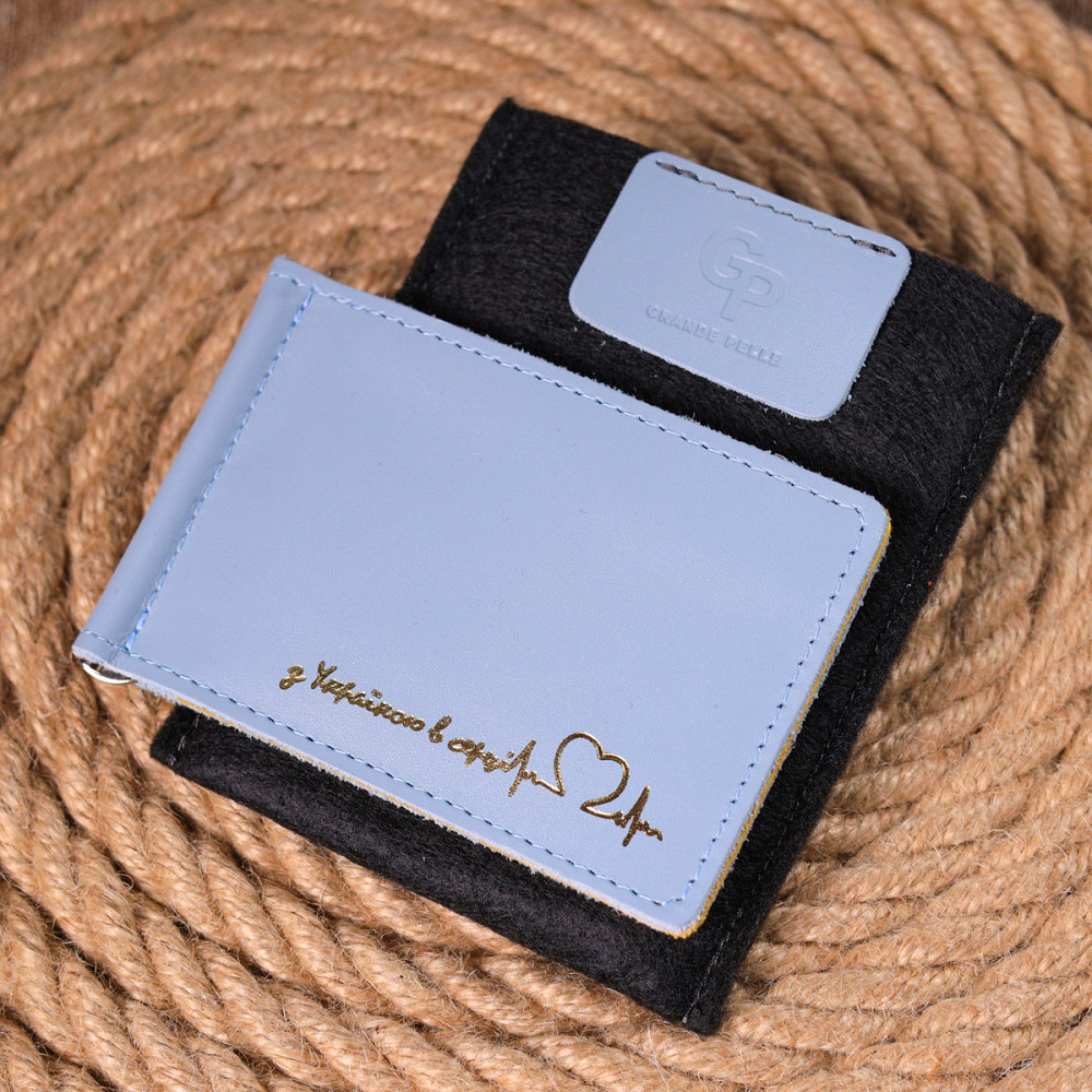 Превосходный кожаный зажим комби двух цветов Сердце GRANDE PELLE 16715 Желто-голубой Киев - изображение 10