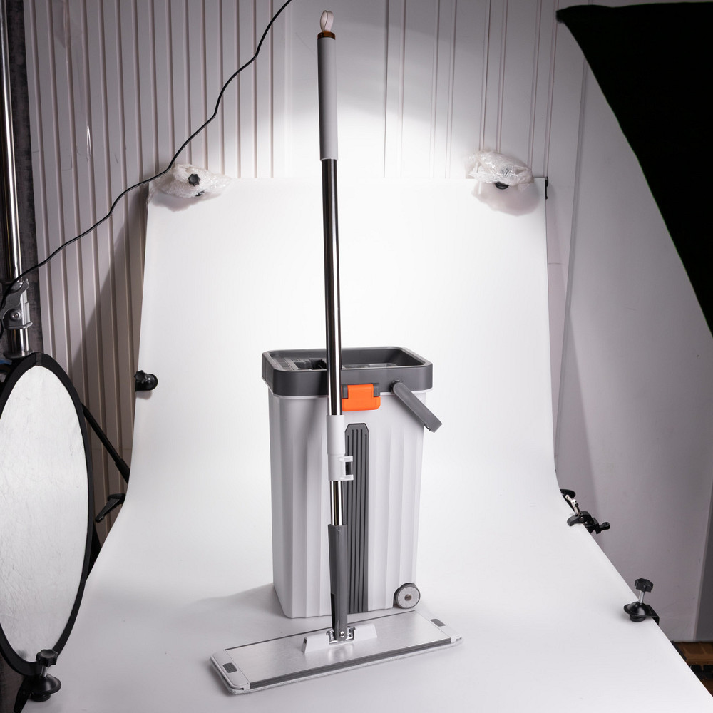 Швабра з відром 14 л для миття підлоги з віджимом плоска насадка з мікрофібри набір для прибирання будинку HP-35015-59 Київ - фото 2