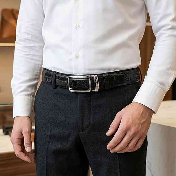 Ремень-автомат CROCODILE LEATHER 18239 из натуральной кожи крокодила Черный Киев