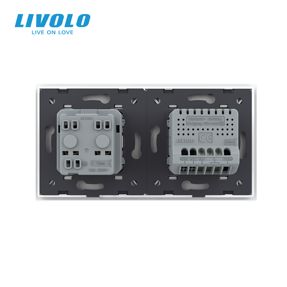 LIVOLO Сенсорний прохідний/перехресний вимикач 1 сенсор 1 розетка LIVOLO білий матове скло Коломия - фото 6