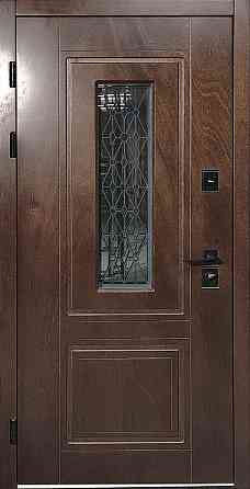 Двері вхідні SARMAK Люкс термо Геліос  дерев'яна панель ArWood Горіх Світлий / ПВХ зріз дерева коньячний 860x2040 мм ліві Київ