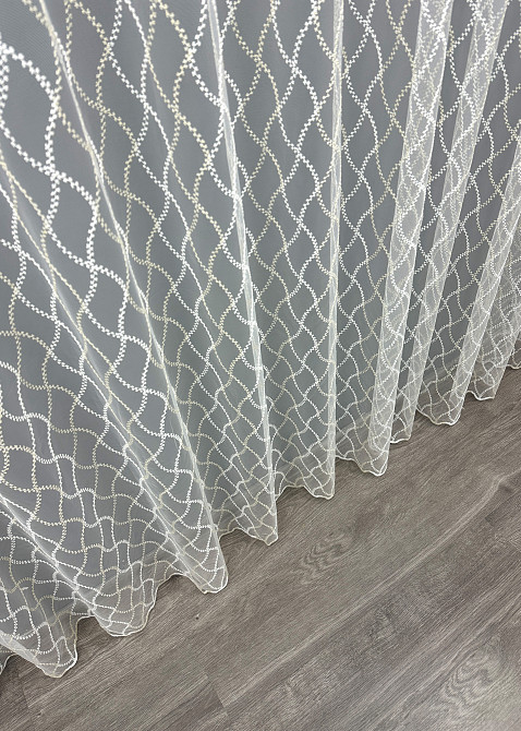 Тюль фатин с вышивкой и люрексом Цвет молочный с золотистым 1841т Киев - изображение 6