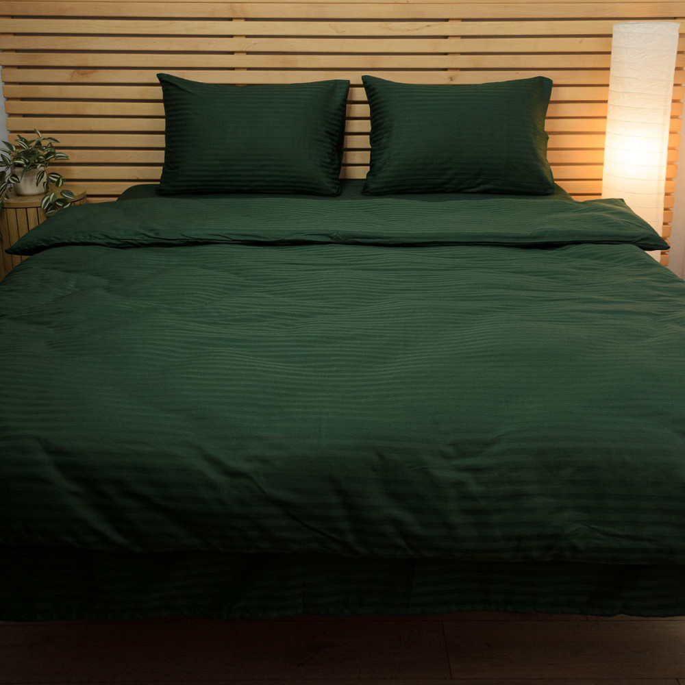Постільна білизна Сімейна Страйп Сатин комплект 125 г/м2 YouStar (Зелений) 2 х 70х70 Суми - фото 1