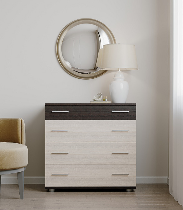 Маленький комод Эверест на 4 ящика К-1 80х45х73 венге темный + дуб молочный (телескопы) (DTM-2443) Львов - изображение 1