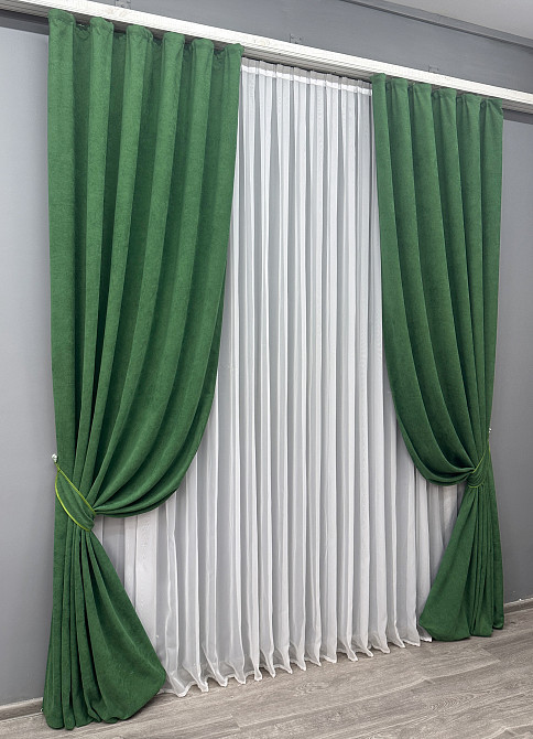 Комплект готових штор VR-Textil Мікровелюр Petek YL № 1709ш Зелений 150х270 см 2 шт (33-1038) Київ - фото 3