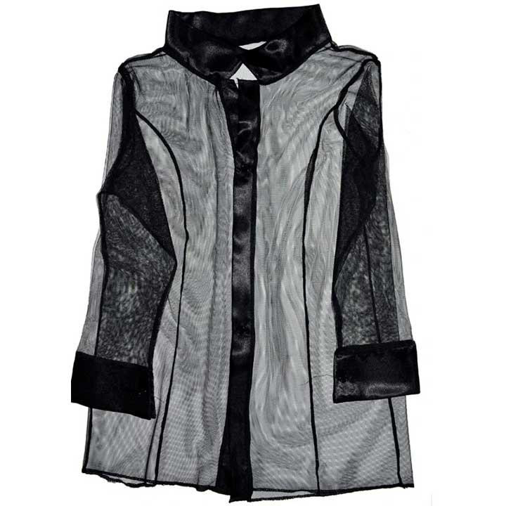 Короткий прозорий халат з імітацією класичної сорочки - Чорний - XS/S/M - Еротична білизна Вінниця - фото 2