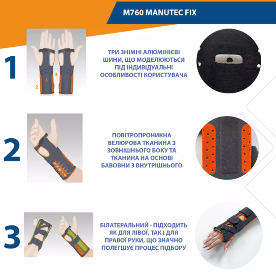 Жорсткий ортез променево-зап'ясткового суглоба Orliman Manutec Fix M760 Дніпро