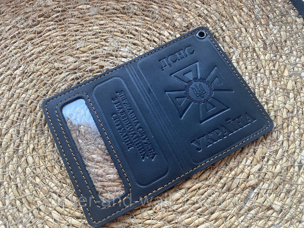 Обкладинка на нове посвідчення ДСНС із вінтажної шкіри чорного кольору Київ - фото 5