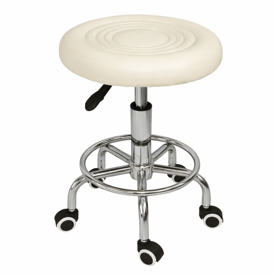 Стул косметологический без спинки на колесах с подставкой для ног, регулировка высоты Слоновая кость Киев
