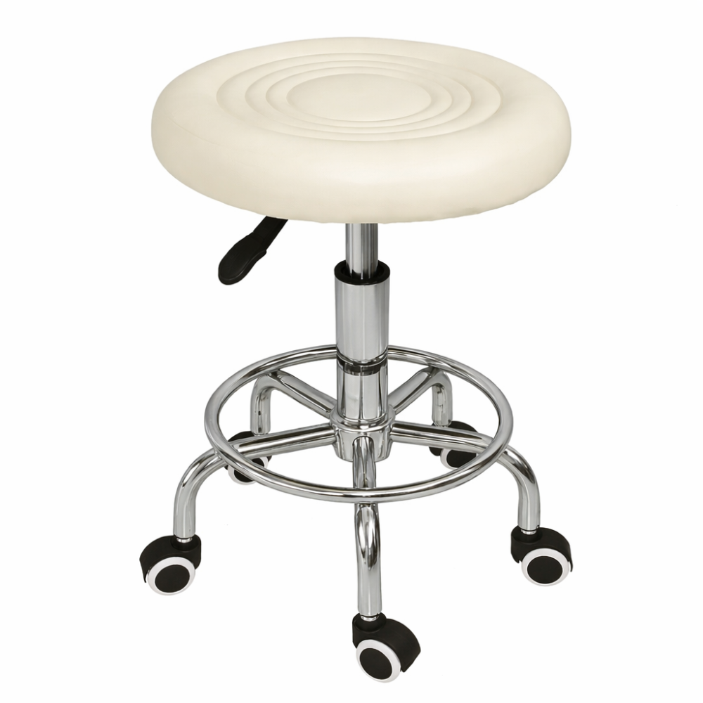 Стул косметологический без спинки на колесах с подставкой для ног, регулировка высоты Слоновая кость Киев - изображение 1