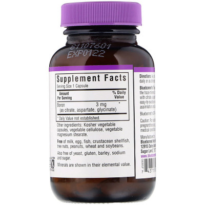 Мінерали Bluebonnet Nutrition Потрійний бор 3мг, Triple Boron, 90 вегетаріанських капсул (BLB-00685) Вінниця - фото 2