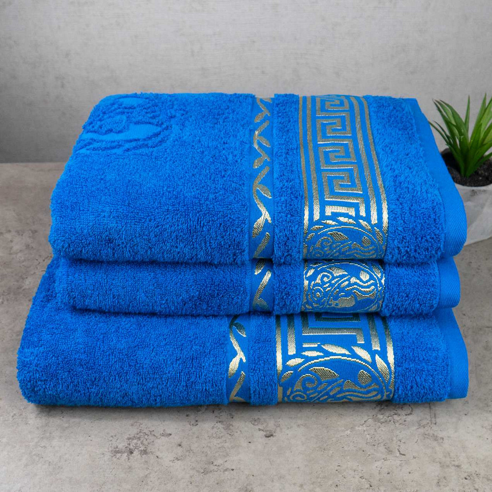 Комплект махровых полотенец 3шт GM Textile 50х90см, 50х90см, 70х140см Caesar 450г/м2 (Голубой) Сумы - изображение 1