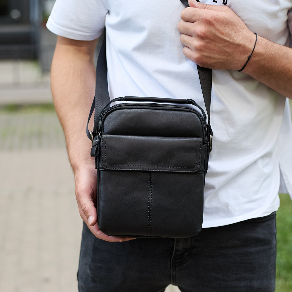 Сумка-барсетка мужская через плечо кожаная гладкая черная Tiding Bag TD-86573 Киев - изображение 9