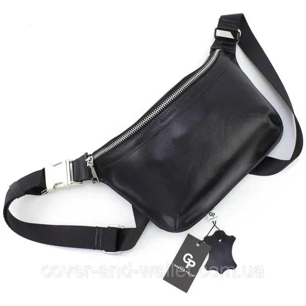 Модная женская сумка бананка из натуральной кожи черного цвета Grande Pelle 743610 Киев - изображение 4