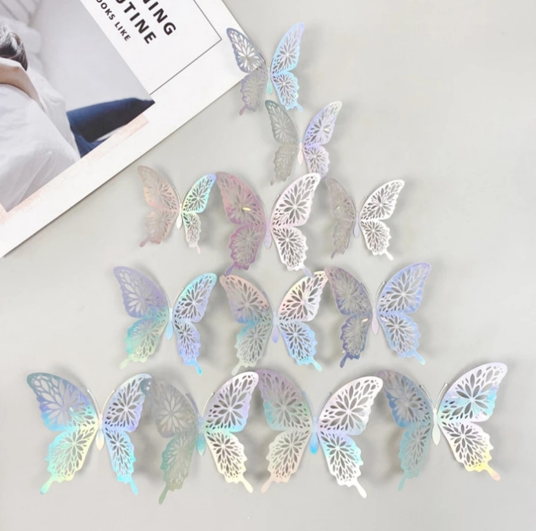 Метелики декор перламутрові на стіну 12 штук сріблястий Київ - фото 1