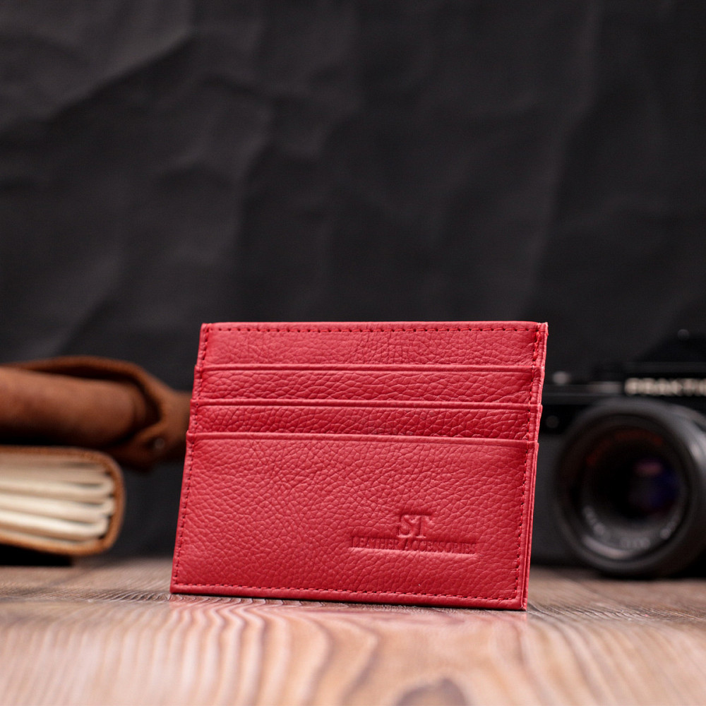 Яркий кард-кейс из натуральной кожи ST Leather 22445 Красный Киев - изображение 3