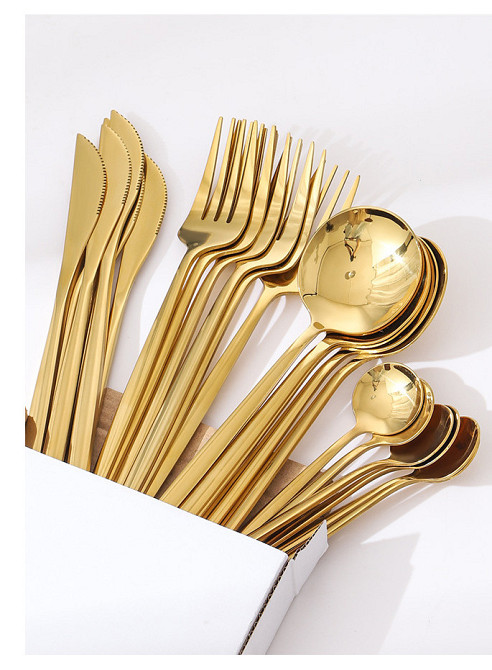 Набор тонких столовых приборов 24 шт х 6 персон  Нержавеющая сталь на Подставке Золотые Кременчуг - изображение 5