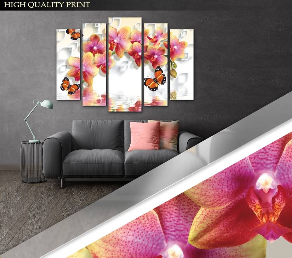 Модульна картина у вітальню / спальню Квіти Орхідея Метелики Art-372_5 ( 80х118см ) Київ - фото 2