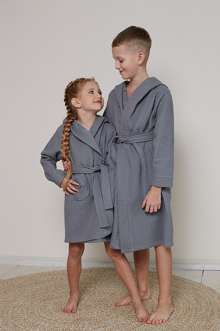 Халат детский вафельный Ideal Textile с капюшоном 9 р. (130-136 см) Черновцы - изображение 2