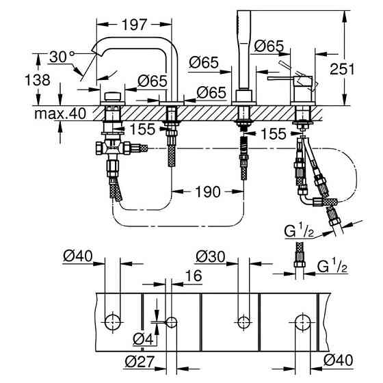 Одноважільний змішувач для ванни на 4 отвори Grohe Essence (25251KF1)   ( 25179 ) Харків