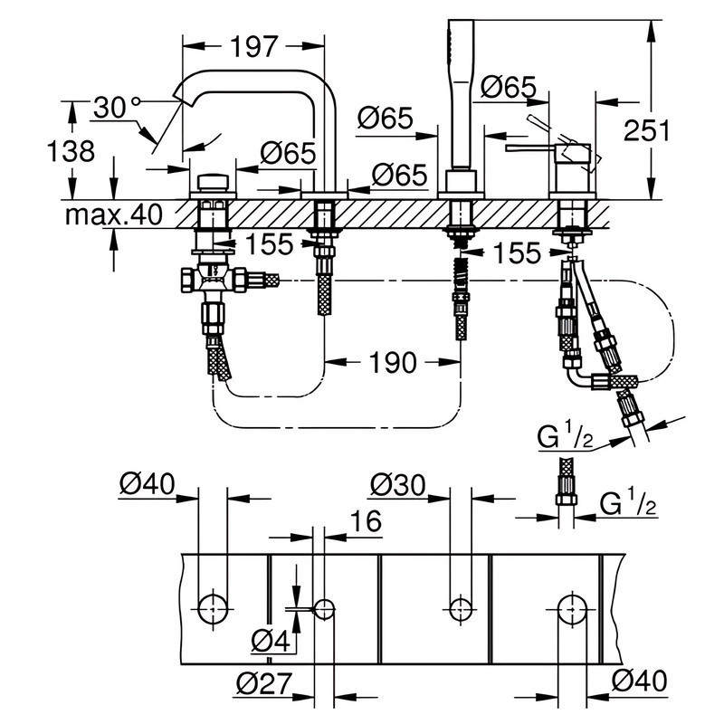 Одноважільний змішувач для ванни на 4 отвори Grohe Essence (25251KF1)   ( 25179 ) Харків - фото 2