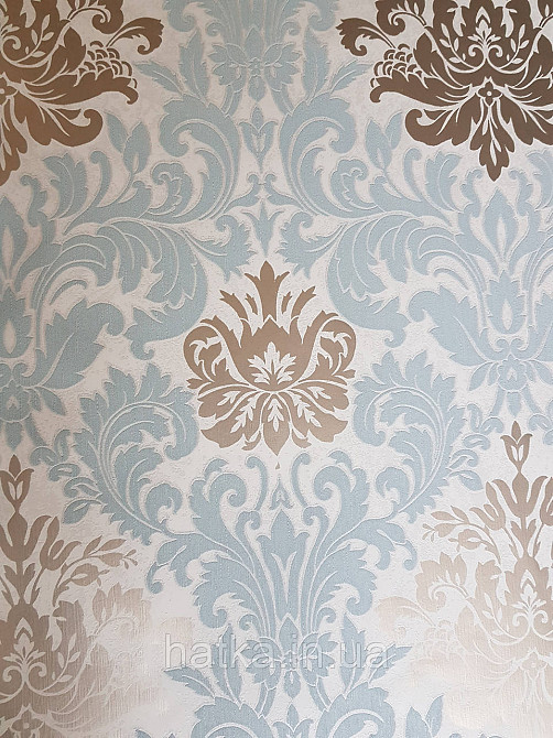 Шпалери метрові вінілові на флізелін Marburg Villa Romana класичні вензелі завитки золотисті блакитні Київ - фото 3
