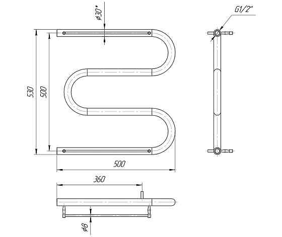 Водяна рушникосушка Mario Змійка ∅30 з полицею 530x500/500 Київ