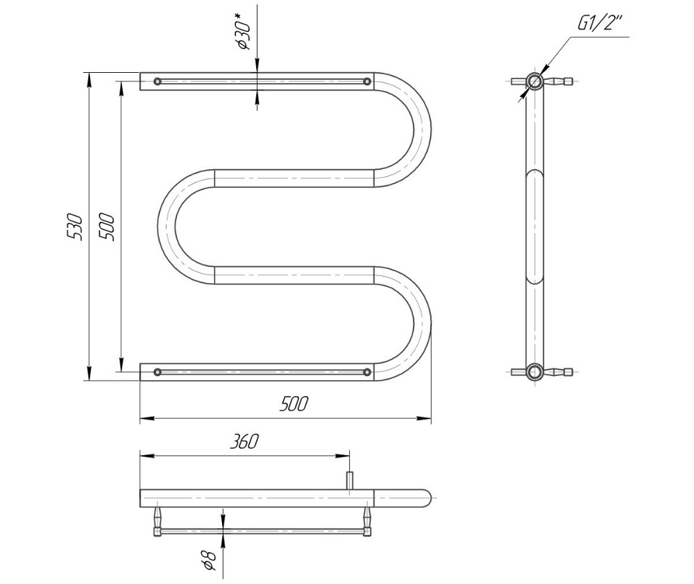 Водяна рушникосушка Mario Змійка ∅30 з полицею 530x500/500 Київ - фото 4