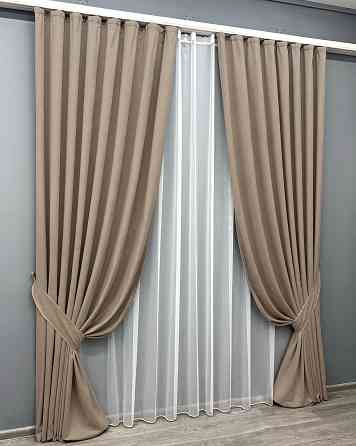 Комплект штор VR-Textil Мікровелюр Petek 100х270 2шт і Тюль 400х270 2018ш-1153т Капучино з білим 71-155/2 Київ