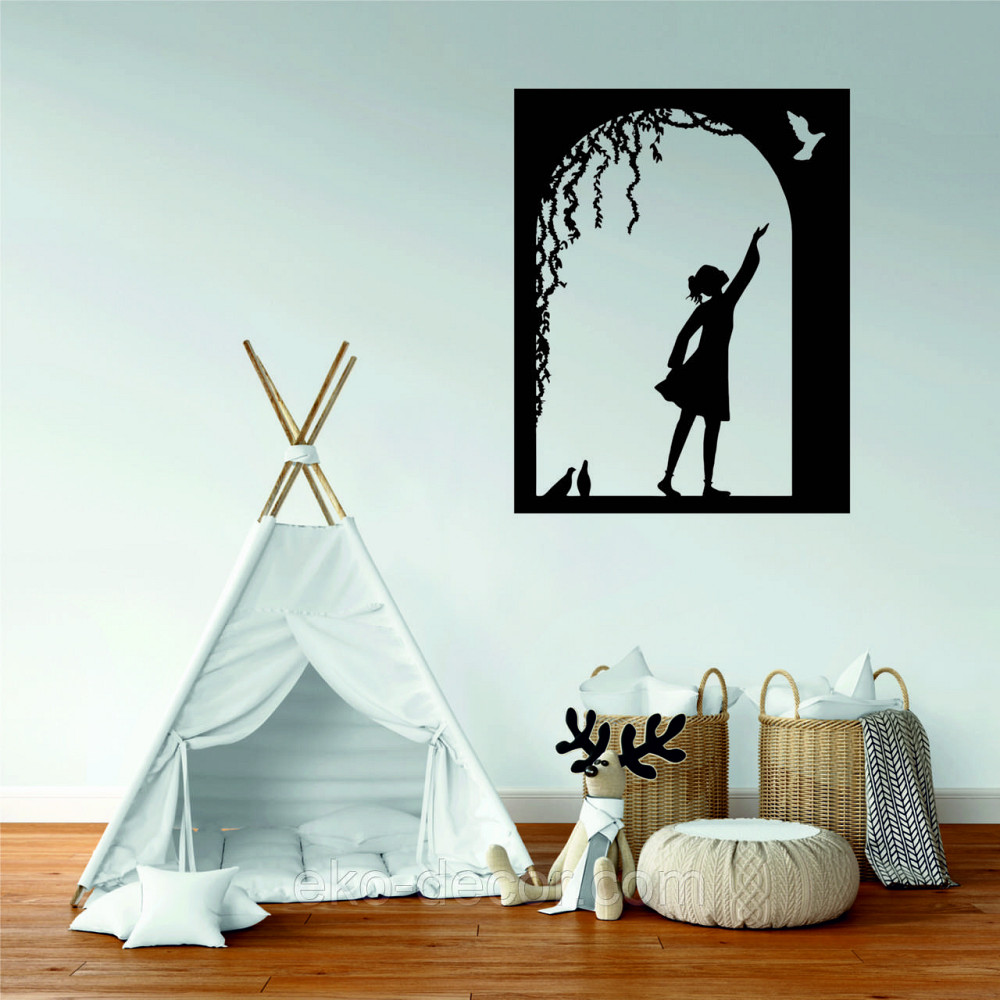 Декоративное настенное Панно «Девочка и голубь» Декор на стену 70*55 см, Черный Киев - изображение 1