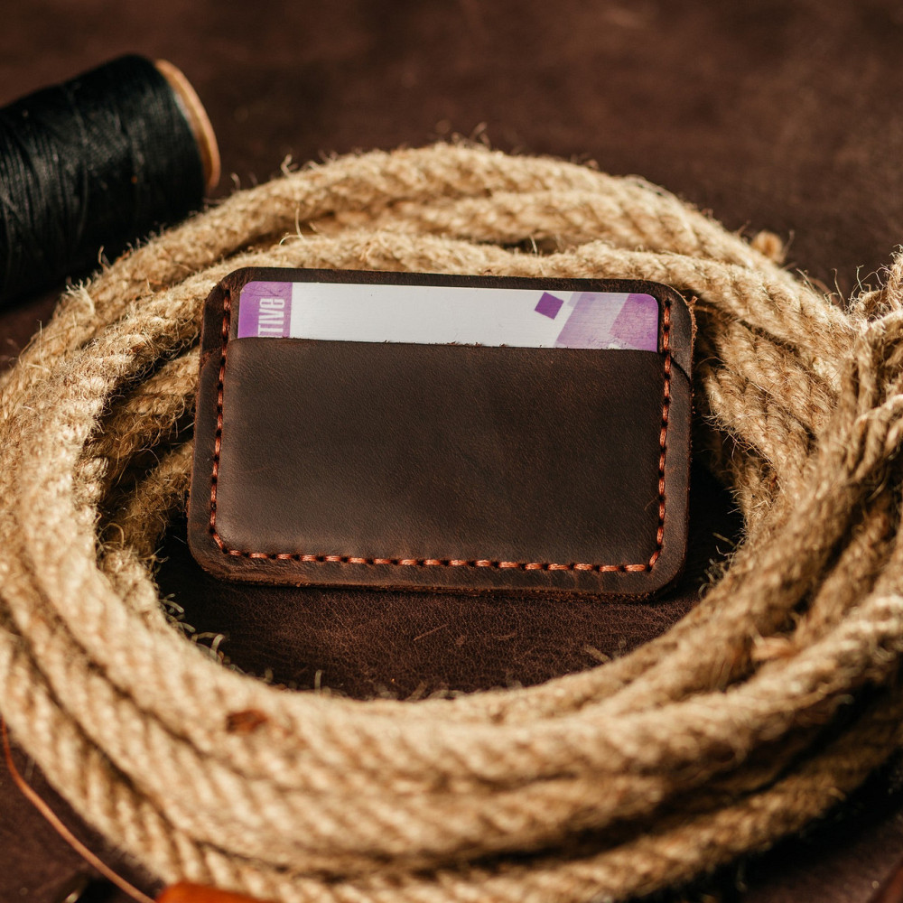 Картхолдер стильний Коричневий з тисненням Герб шкіряний, органайзер чохол зі шкіри для 4 банківських картокMasterSem Київ - фото 2