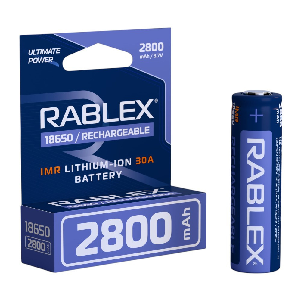 Аккумулятор Rablex 18650, 2800mAh, IMR, Li-ION, 30A, 3.7V, ВЫСОКОТОКОВЫЙ Днепр - изображение 1