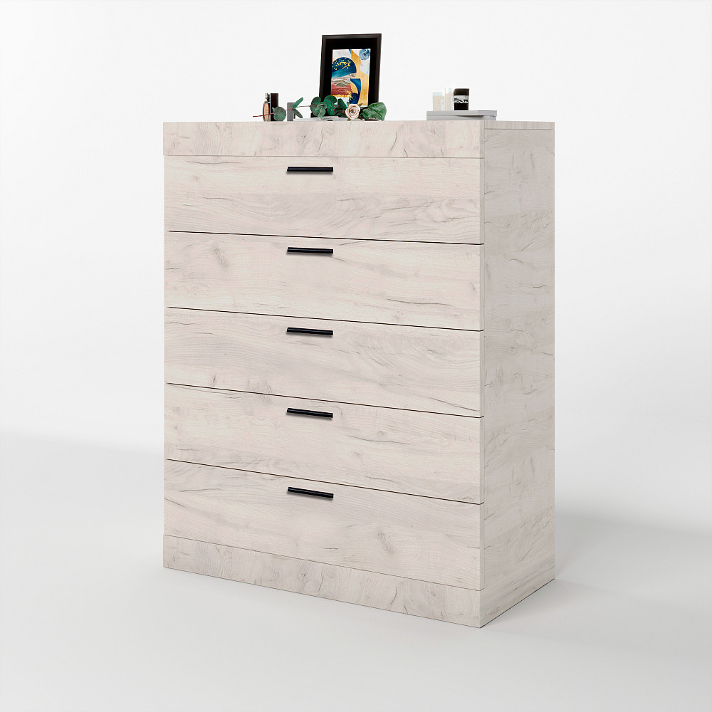 Високий комод Еверест на 5 ящиків Соната-2 80х38х101 дуб крафт білий (DTM-2695) Львів - фото 2