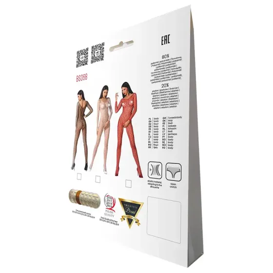 Бодістокінг Passion BS068 white, комбінезон, велика сітка, довгий рукав Львов