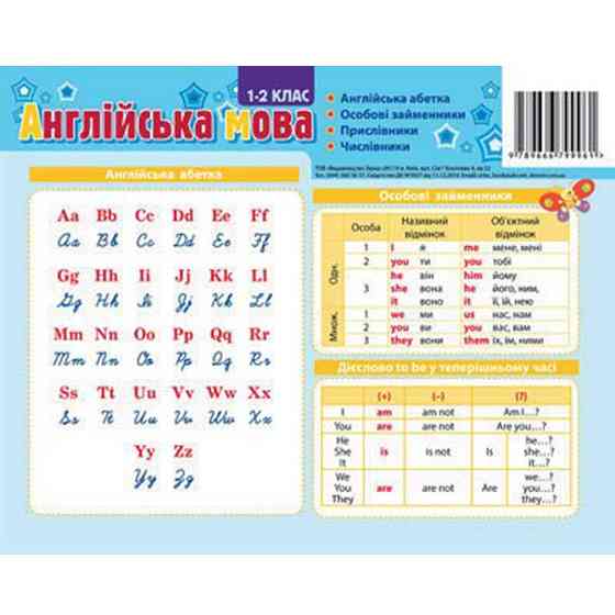 Картонка - підказка: Англійська мова 1 клас (20*15 см), шт Киев
