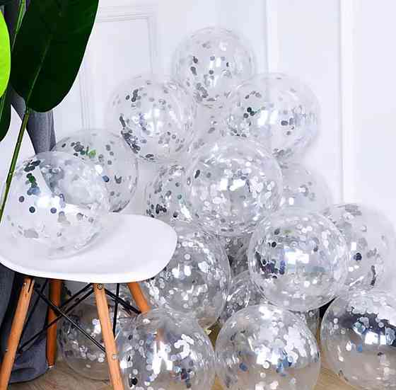 Шарики прозрачные с конфетти серебро 12'' 30см Киев
