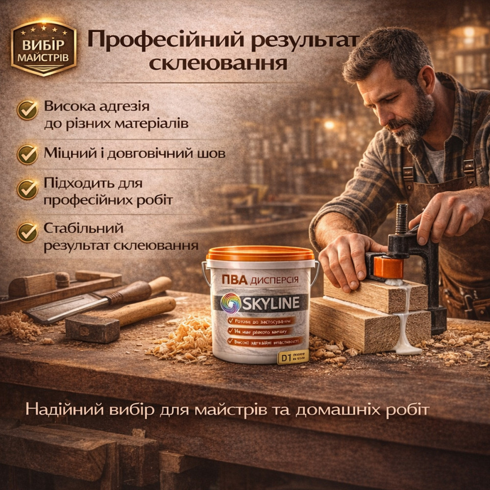 Клеєва дисперсія ПВА пластифікована SkyLine 1 кг універсальна, готова до застосування для дерева та будівельних сумішей Харків - фото 7