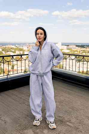 Жіночий теплий костюм двойка вільного крою на кожен день турецька тринитка на флісі Меланж Одеса