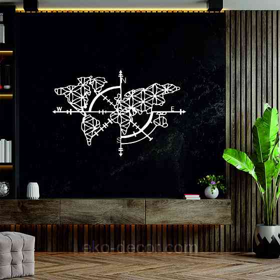 Декоративне настінне 3D Панно «Карта Компас», Декор на стіну з об'ємом Київ