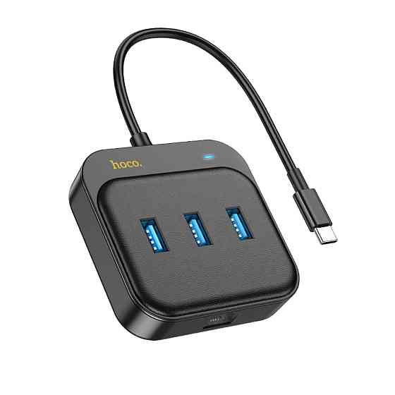 Хаб HOCO HB35 Easy link 4-in-1 Gigabit Ethernet Adapter(Type-C to USB3.0*3+RJ45)(L=0.2M) Black (6931474799005 ) Київ