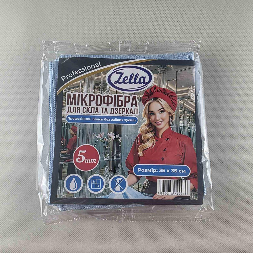 Серветка Мікрофібра Zella для скла 5 шт (1 пачка) Харків - фото 1