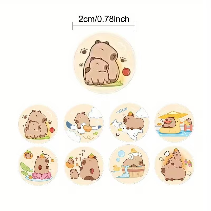 Стикеры капибара — рулон 500 шт Ø2 см, милые наклейки для декора Киев - изображение 5