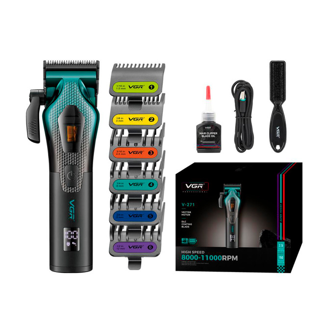 Машинка для стриження акумуляторна VGR V-271 8000-11000 RPM LED дисплей (6 насадок) Вінниця - фото 2