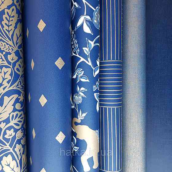 Шпалери вінілові на флізелін Caselio Mystery 0.53х10 м геометрія яскраві ромби золотисті на темно синьому Київ